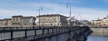 Bridge Turin with flags Cities Forum.